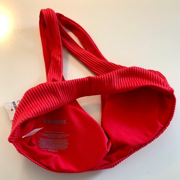 Express Solid Coral Pink Ribbed Sports Bra Top - Picture 4 of 10